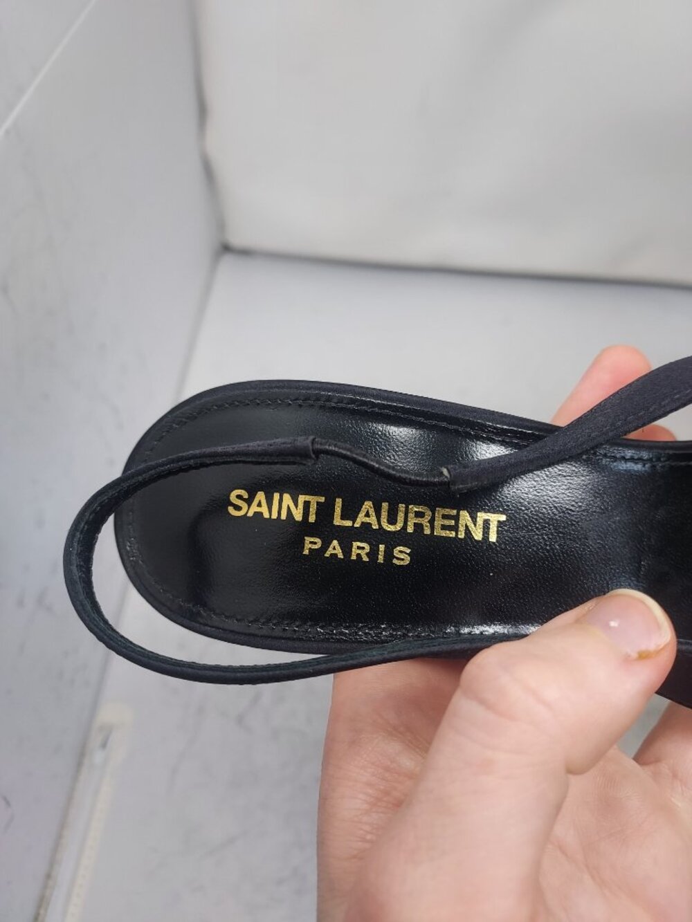SAINT LAURENT YSL Black Kendall Silk Satin Slingback Pump - Picture 8 of 14